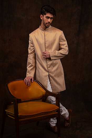 Thread Textured Beige Kurta