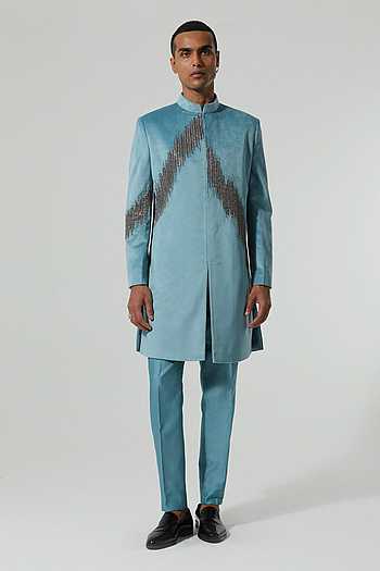 Zardozi Embroidered Teal Blue Kurta Set