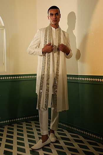 Thread Embroidered Achkan Set