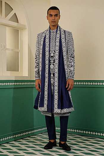 Navy Blue Dori Embroidered Sherwani Set