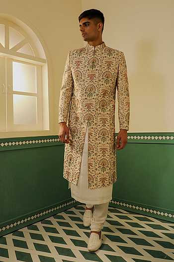 Floral Zari Embroidered Sherwani Set