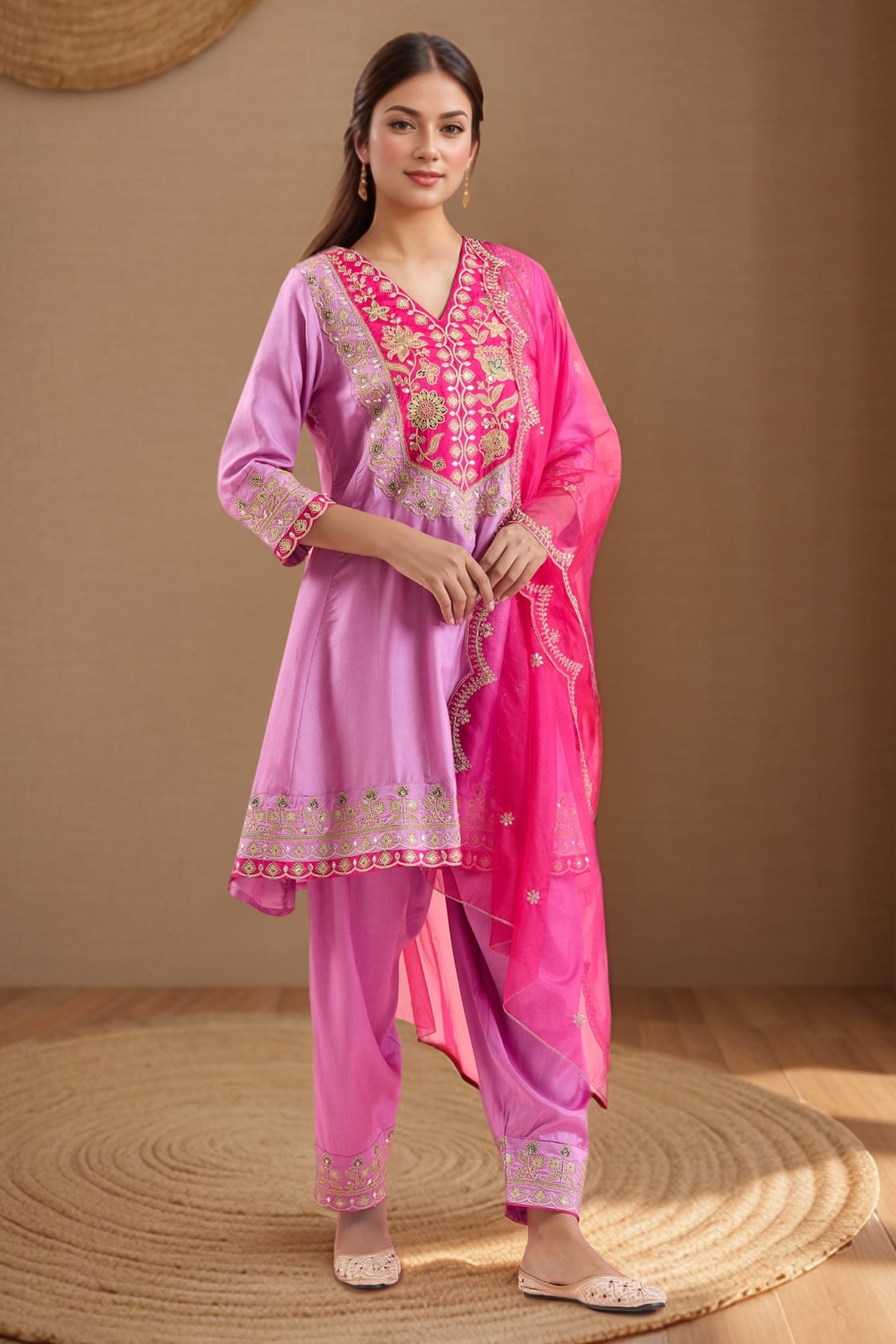 Embroidered Anarkali Pant Set 