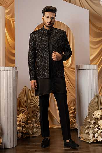 Cutdana Embroidered Black Kurta Set