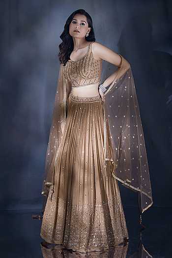 Mirror Embroidered Brown Lehenga Set 
