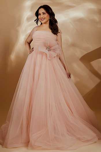 Flower Embroidered Gathered Corset Gown