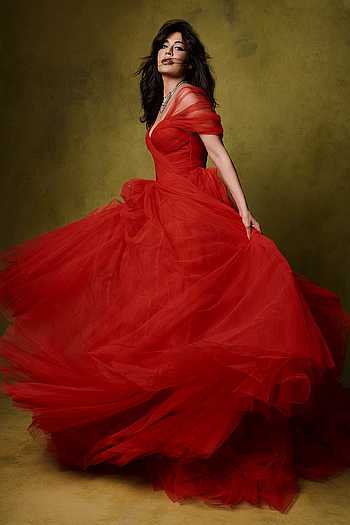 Red Fluted Draped Gown