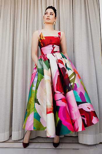 Multi Color Wild Rose Printed Maxi Dress