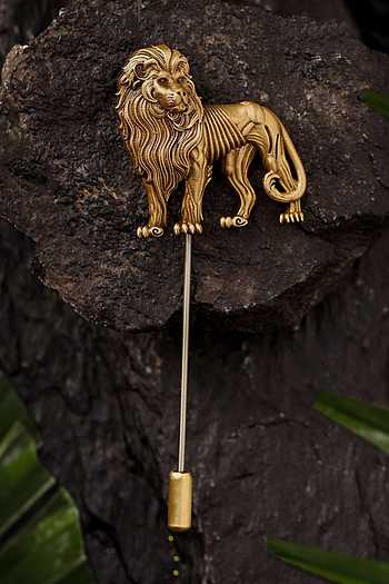 Buy Gold Antique Lion Shaped Lapel Pin For Men by Cosa Nostraa