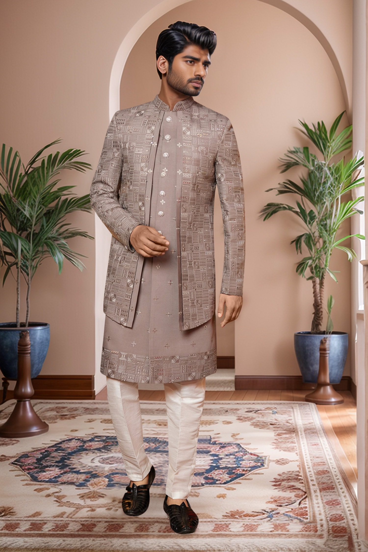 Geometric Embroidered Sherwani Set 