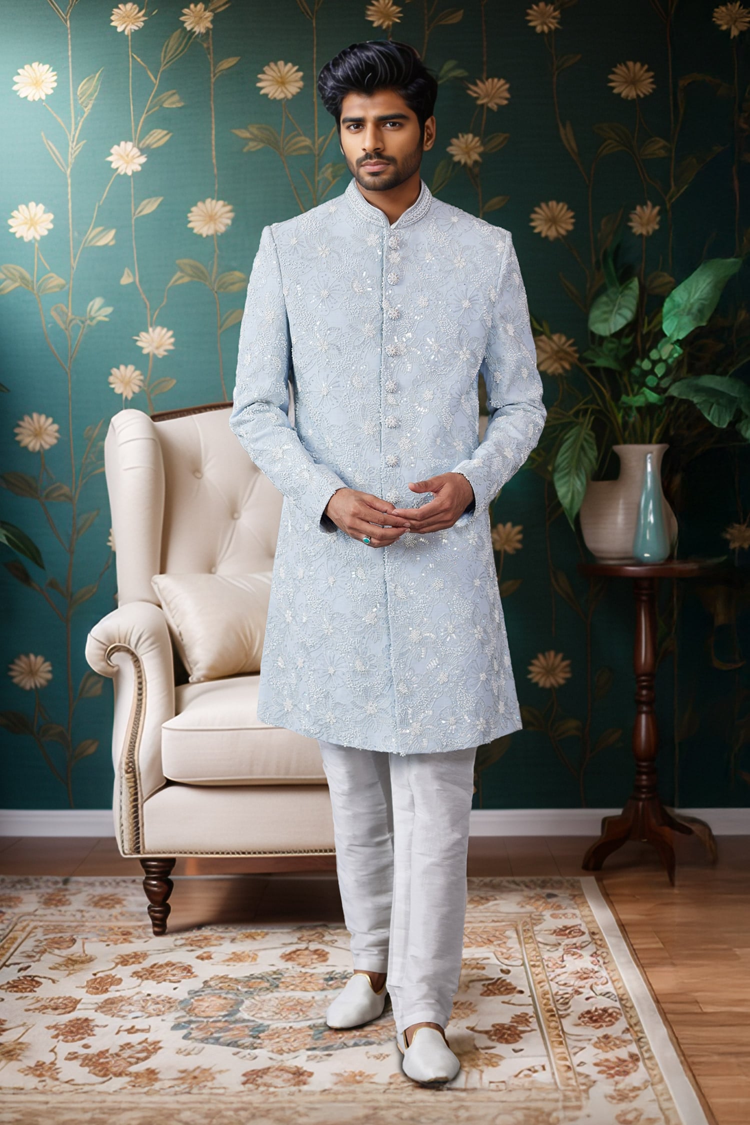 Bloom Embroidered Sherwani & Churidar 