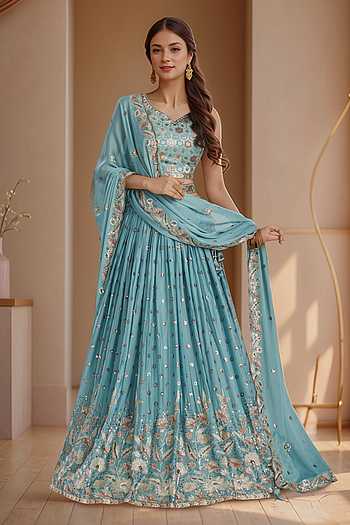 Flower Vine Embroidered Lehenga Set 