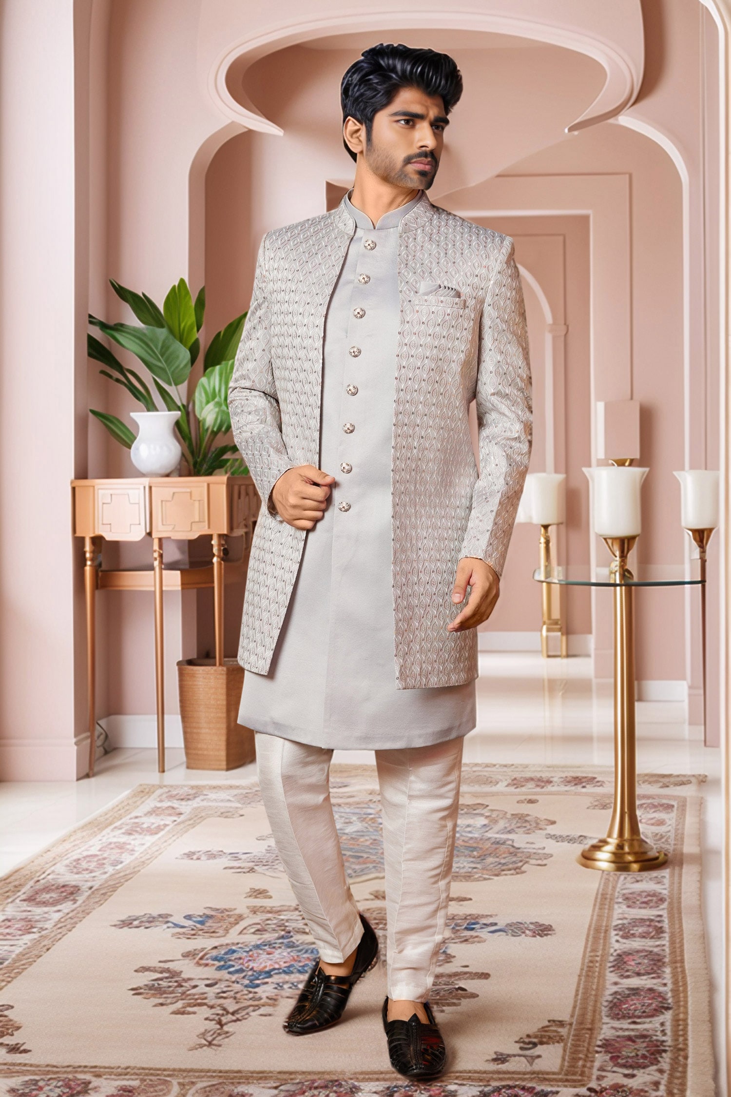 Mughal Embroidered Sherwani Set 