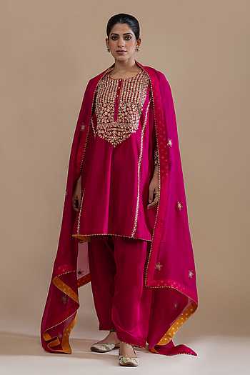 Aari Gul Embroidered Pink Choga Kurta Set