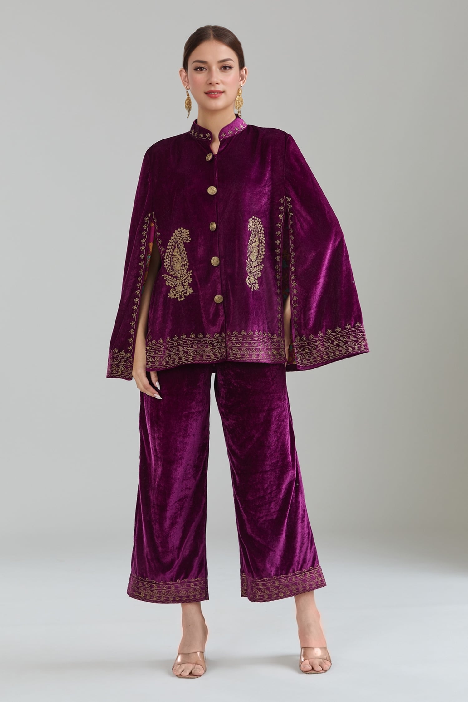 Paisley Velvet Jacket Cape & Pant Set 