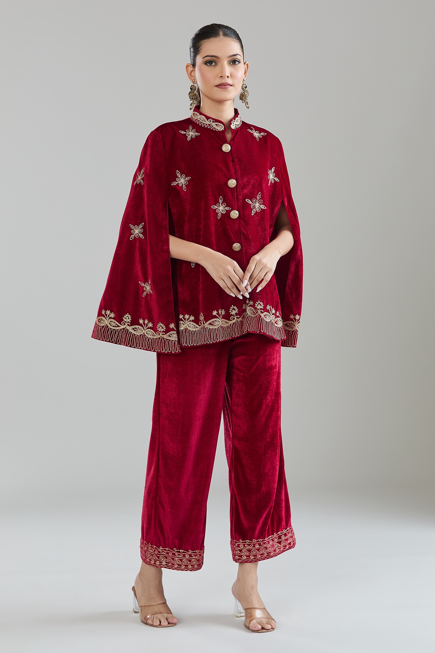 Floral Zari Embroidered Jacket & Pant Set 