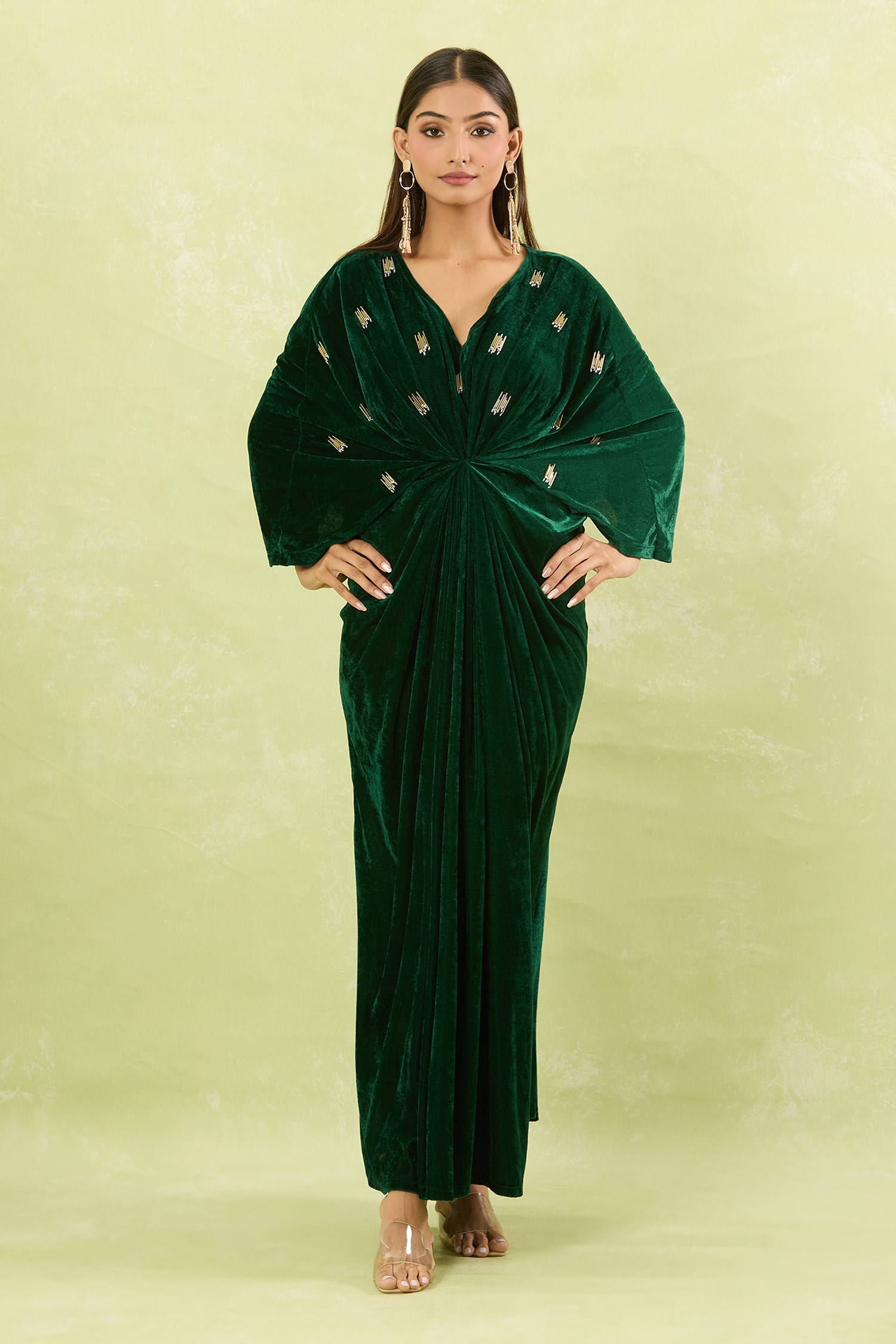 Hand Embellished Velvet Maxi Dress 