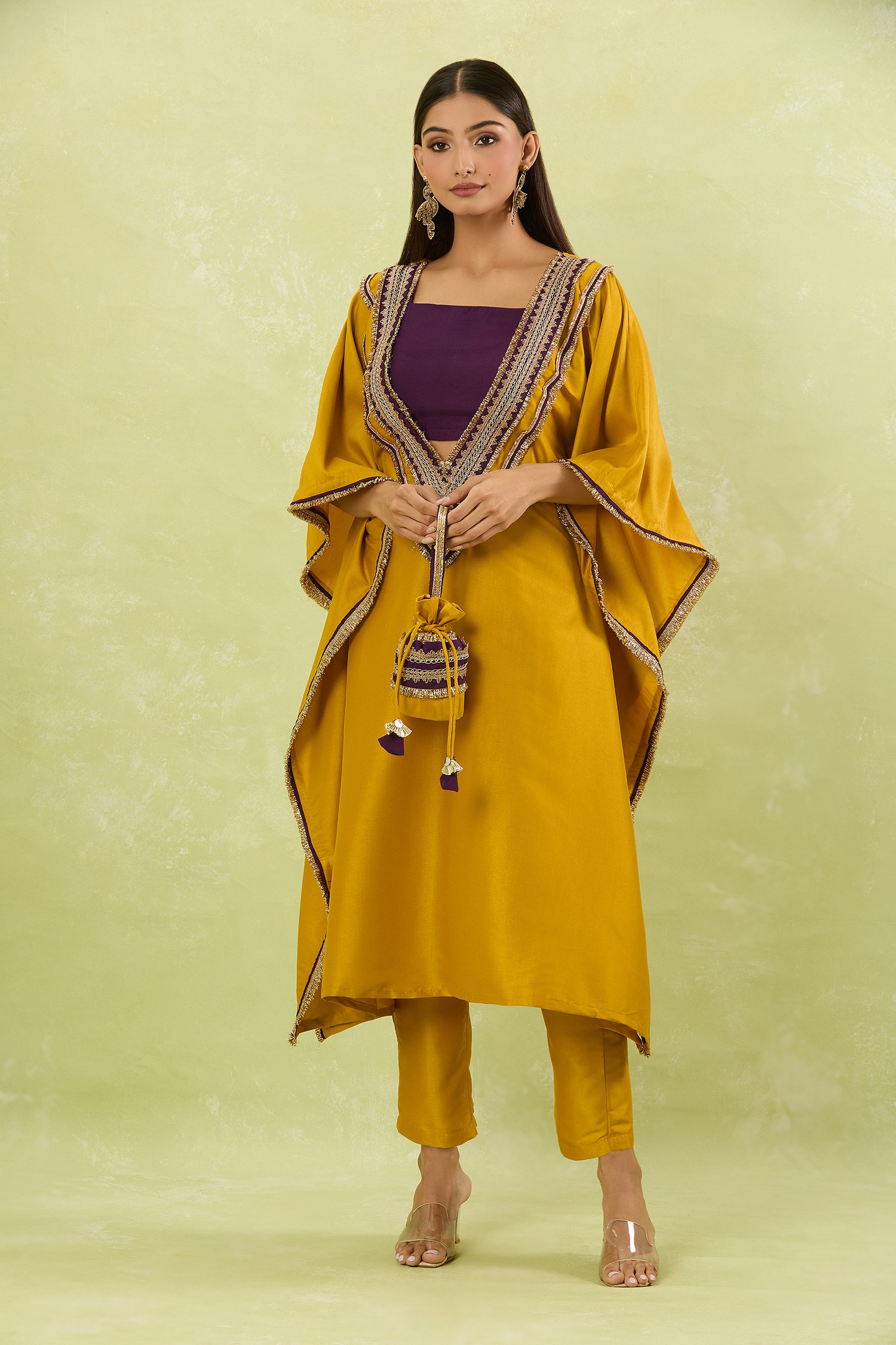 Contrast Hand Embellished Kaftan Set 