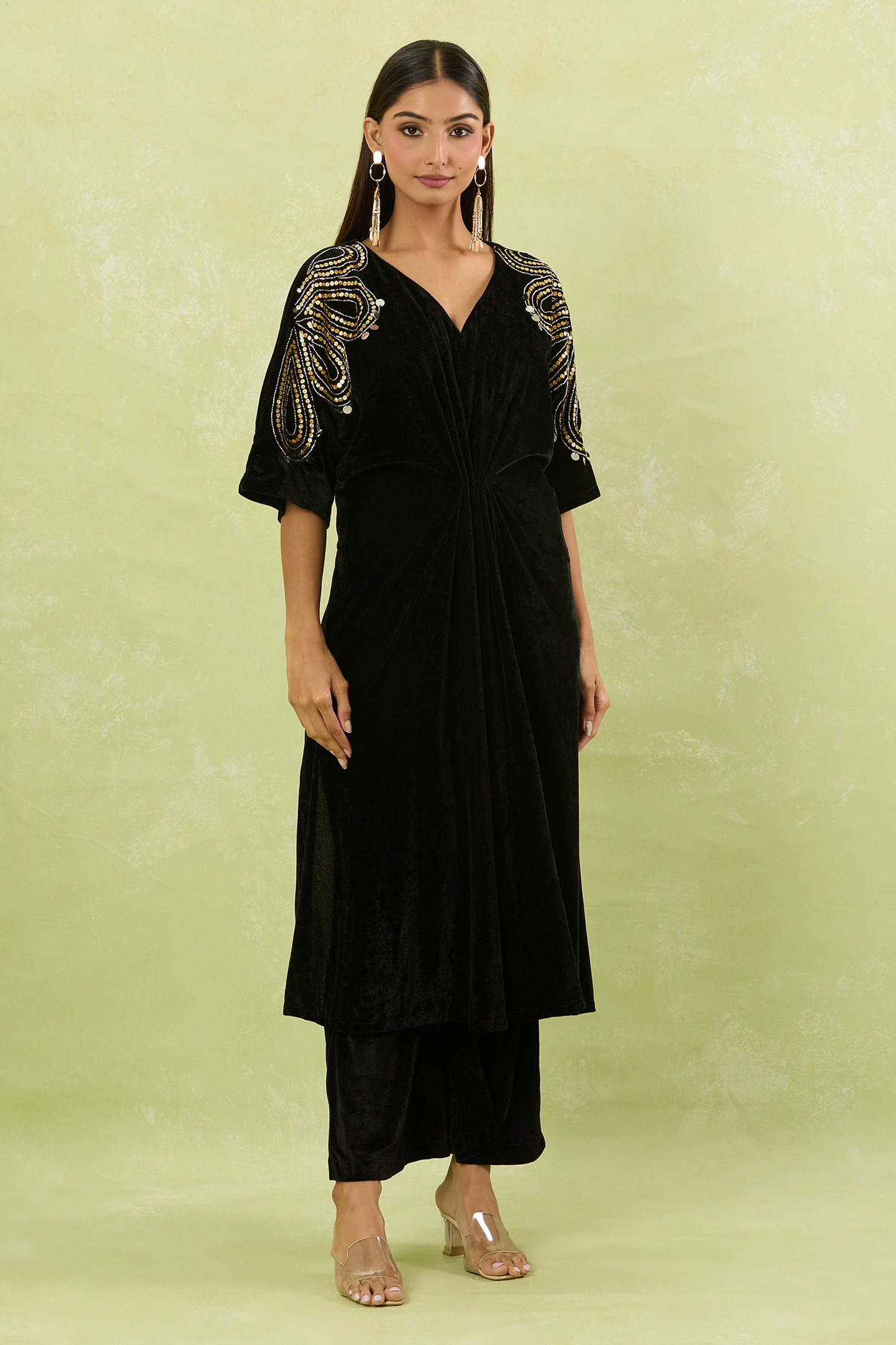 Black Velvet Sequin Embellished Kurta Set 