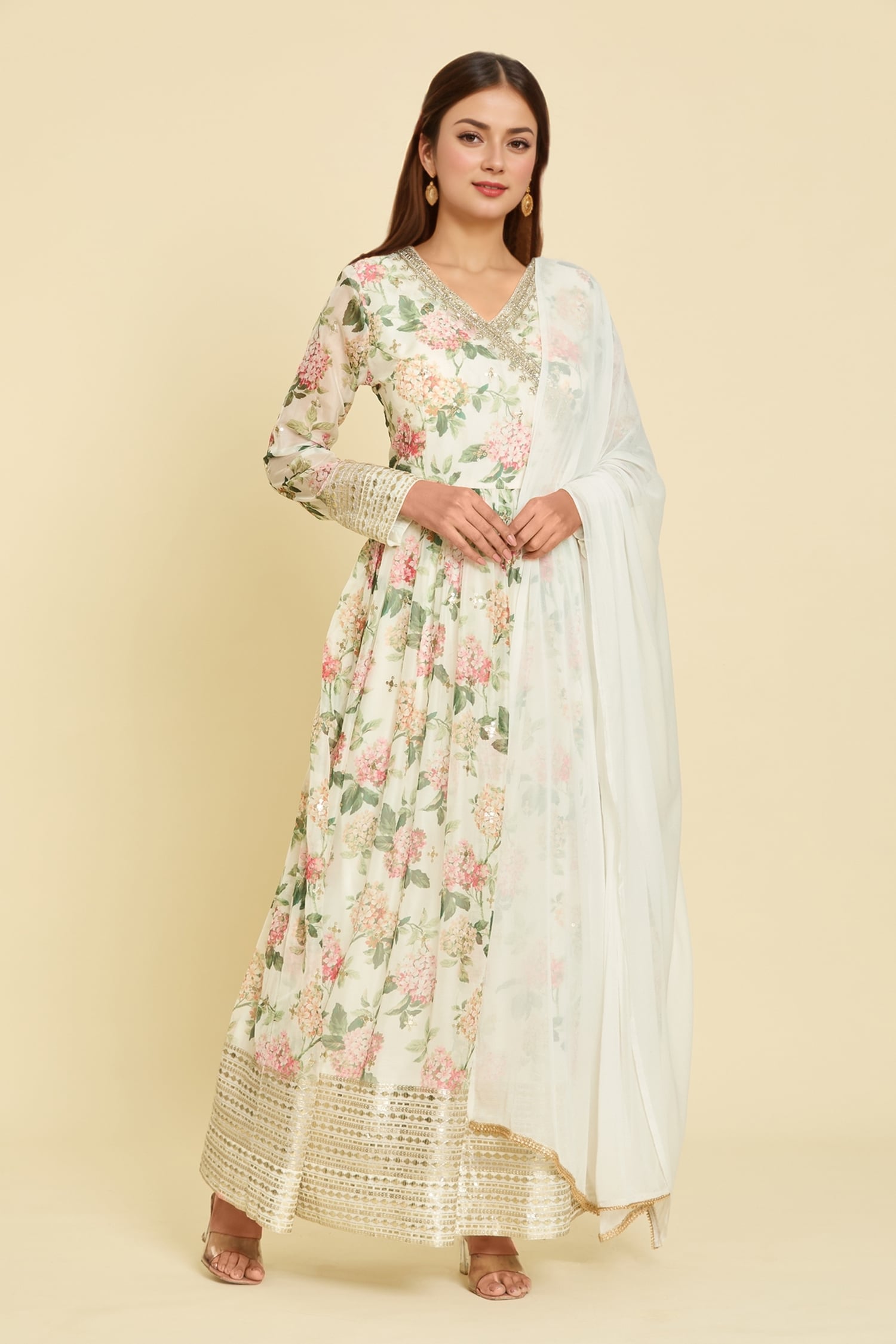 Floral Print Anarkali Set 