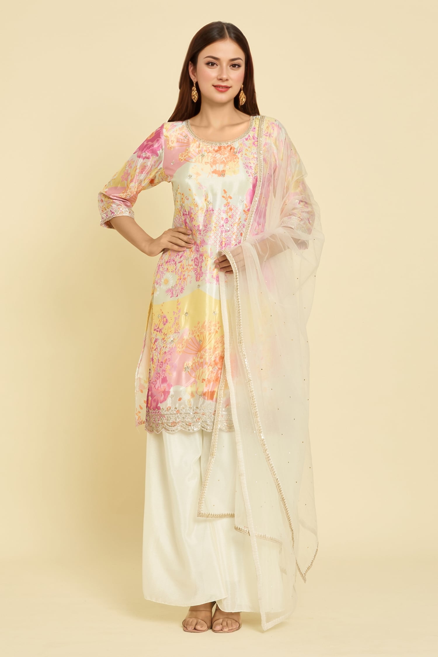 Abstract Floral Print Kurta Set 