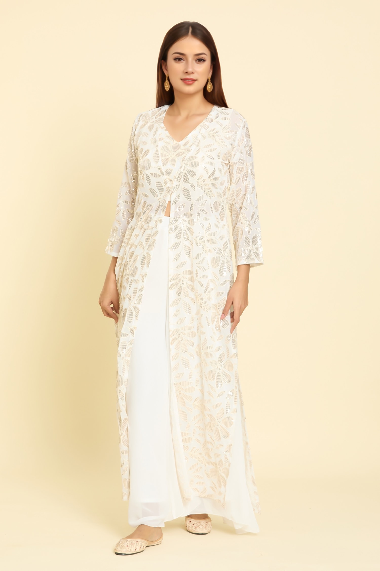 Floral Embroidered Anarkali Pant Set 