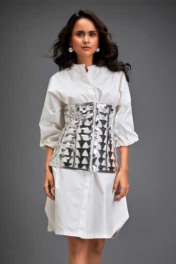 white christmas dresses Denim Corset Layered White Shirt Dress – Ncocon main image 1