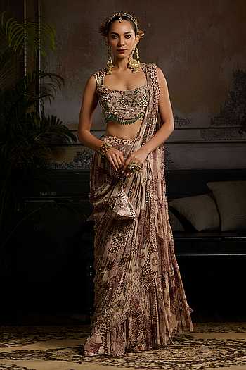 Ambrosia Print Pre-Draped Saree Set