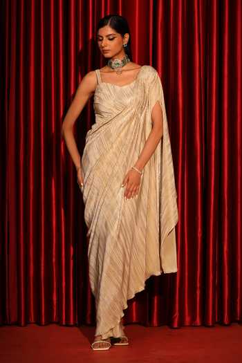 Shop Gold designer Saree Gowns for Women Online in US | Aza Fashions