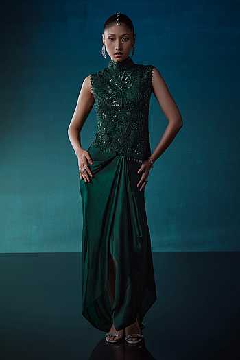 Shop Emerald%20green designer Tops for Women Online | Aza Fashions