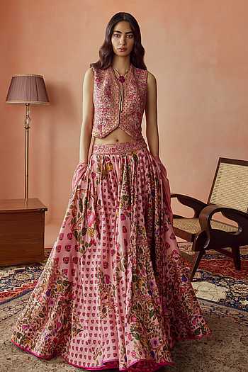 Floral Embroidered Jacket & Printed Skirt Set