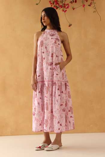 strapless open back dress Hot Pink Lace Up Cut Out Halter Neck Mini Dress | Mini Dresses main image 0