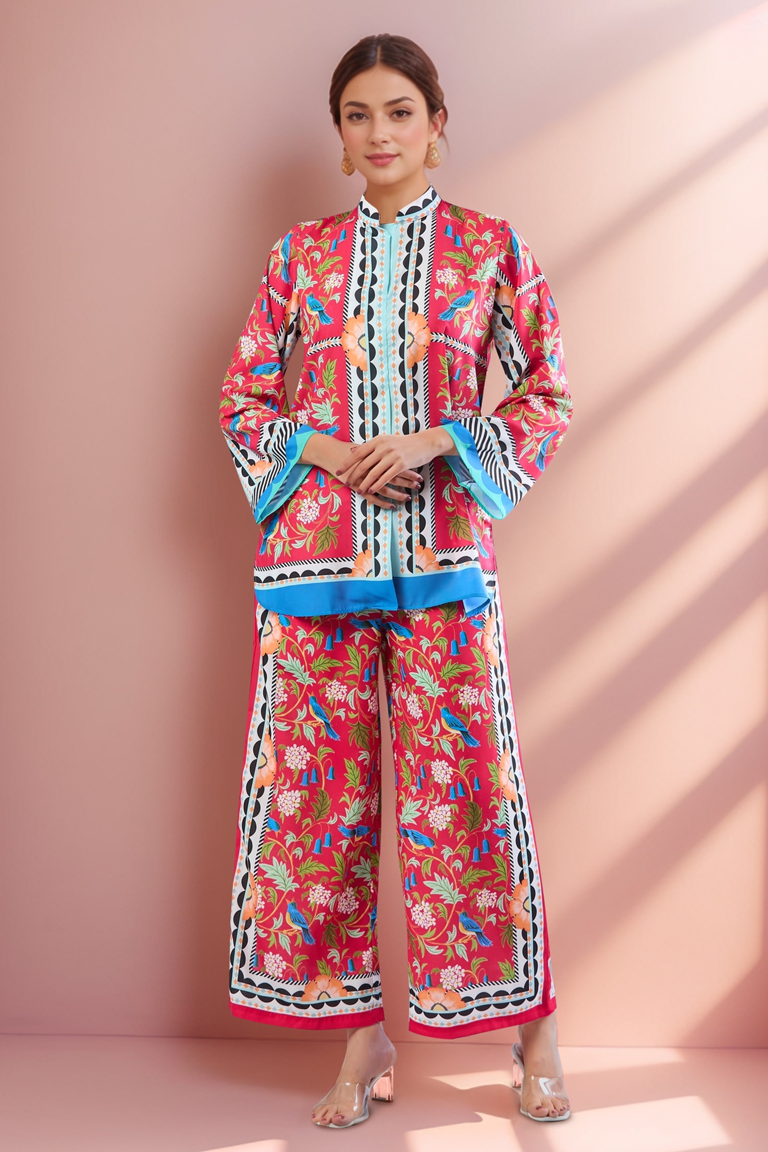 Floral Printed Red Kurta Set 