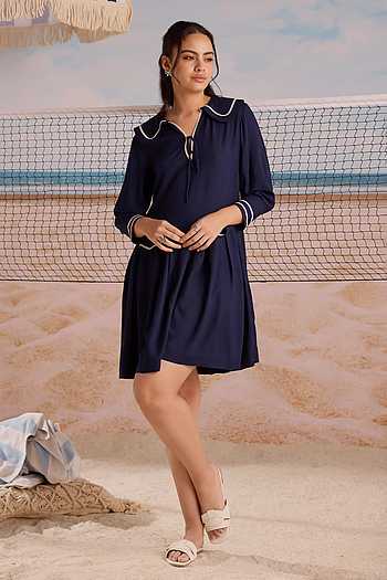 ワンピース thevirgins romantic sailor dress Buy Blue Rayon Lace Collared Navy Sailor Dress With Pleated Hem
