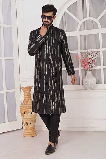 Black Embroidered Kurta Set 