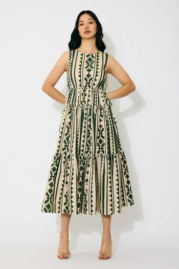 Buy Cream Cotton Round Neck Sleeveless And Green Pattern Midi Dress For Women by Koai Online at Aza Fashions. Buy Cream Cotton Round Neck Sleeveless And Green Pattern Midi Dress For Women by Koai Online at Aza Fashions.