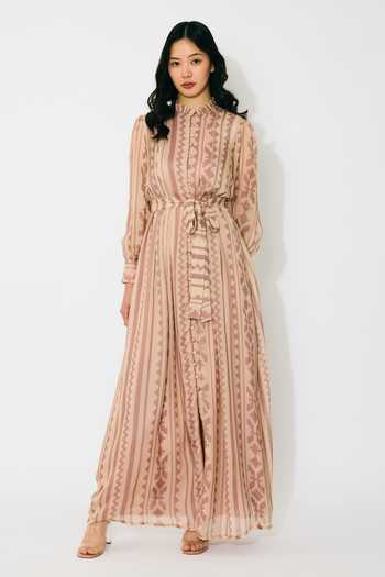 Buy Peach Chiffon High Neck Pattern Long Shirt Dress For Women by Koai  Online at Aza Fashions.