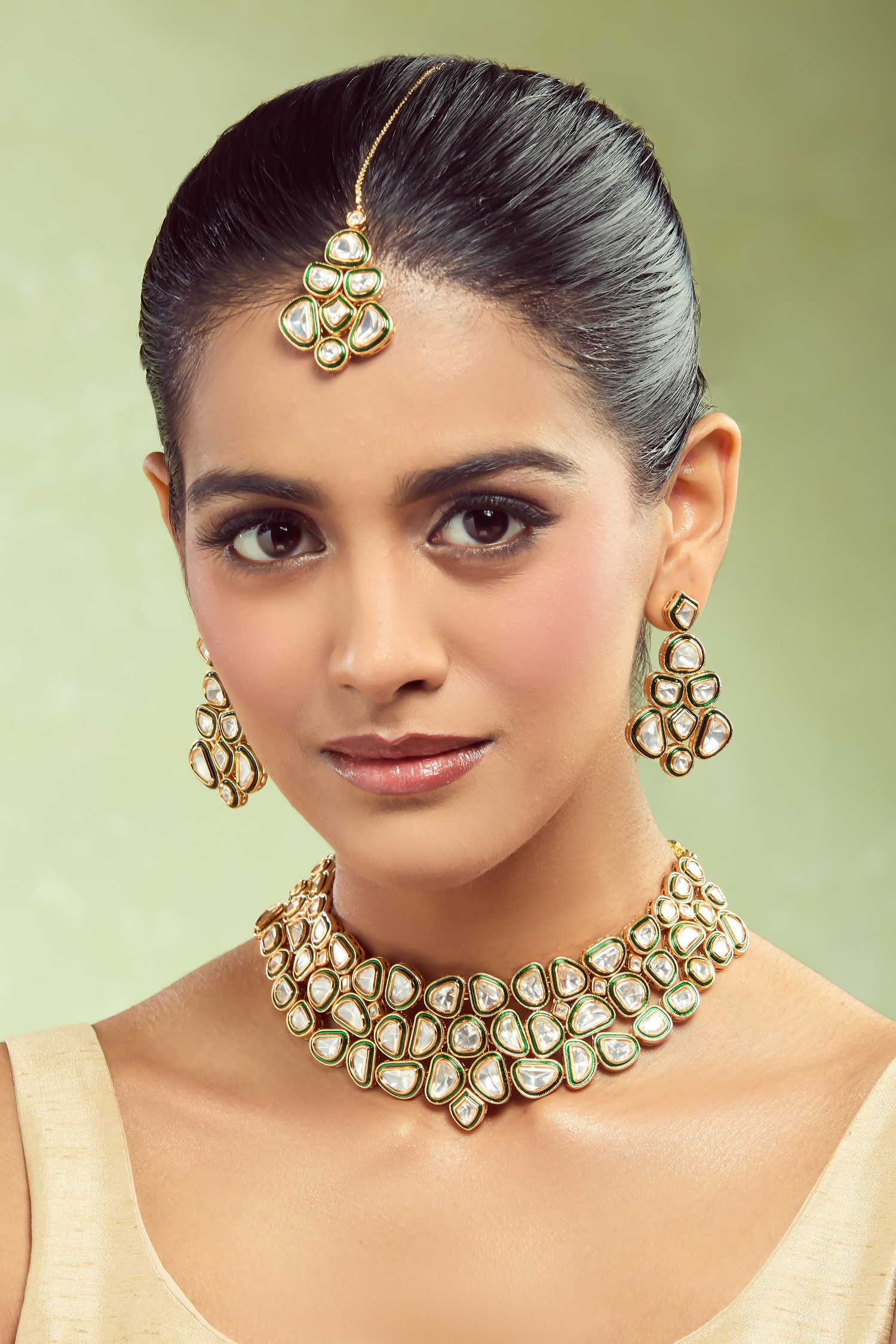 Green & Gold Brass Jewellery Set 