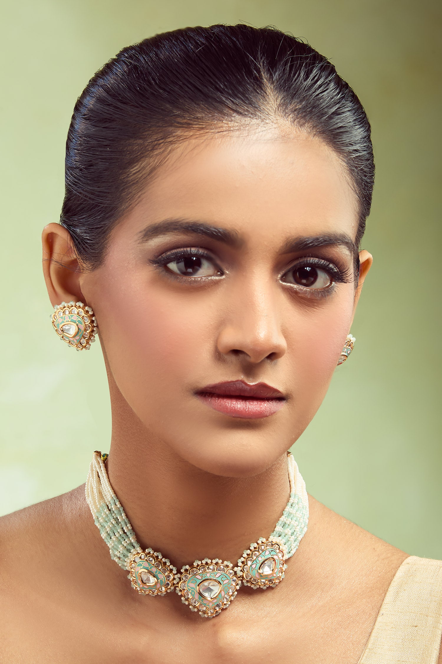 Brass Beaded Necklace & Earring Set 