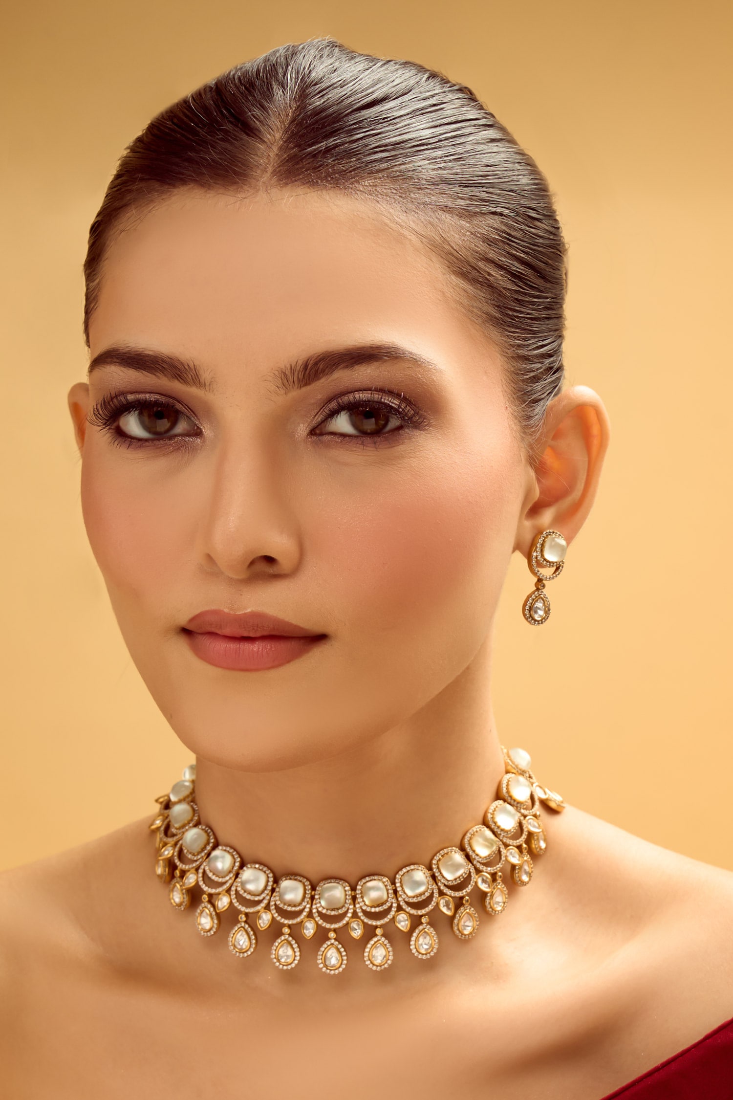 Brass White Stone Embellished Jewellery Set 