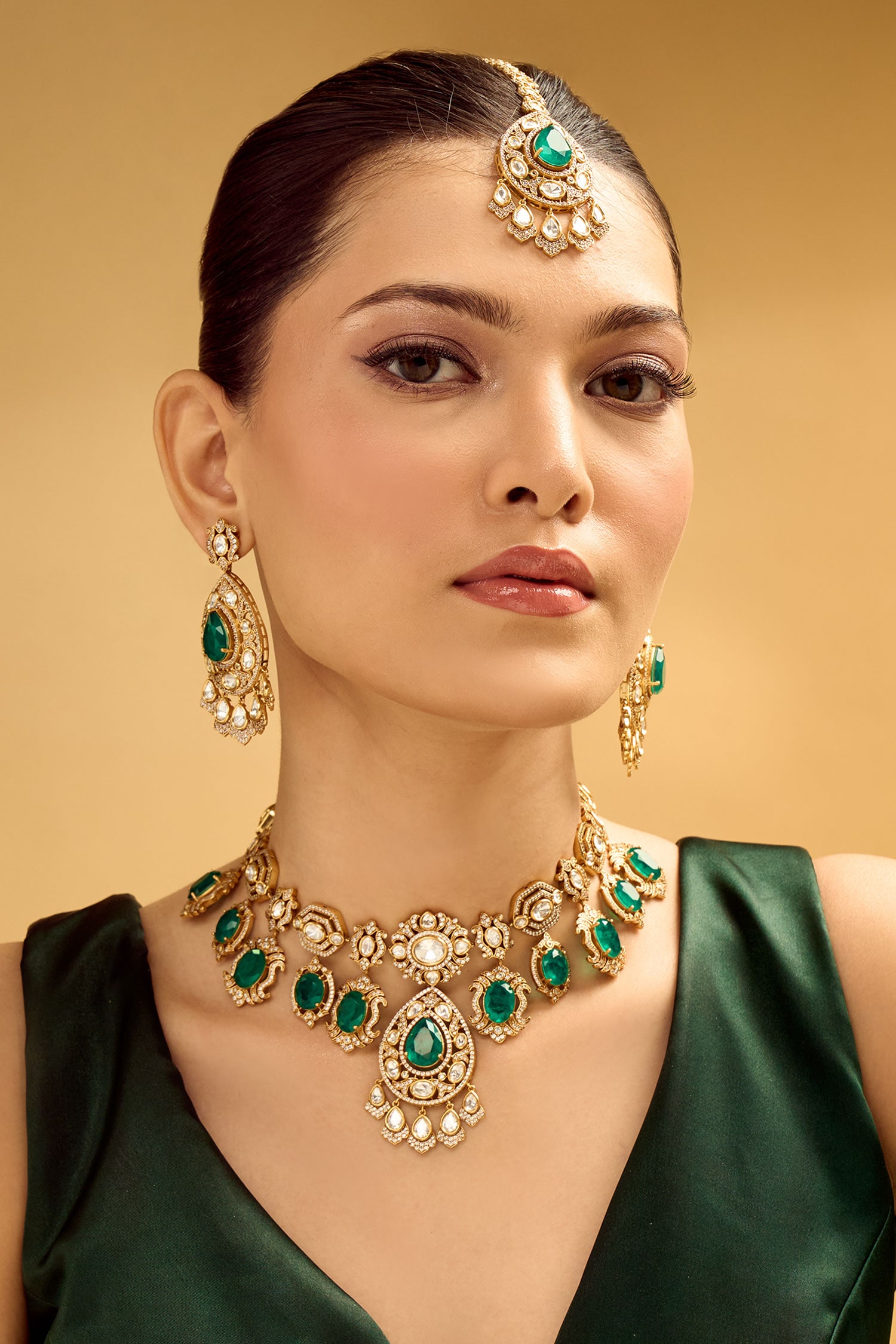 Dark Green Brass Jewellery Set 