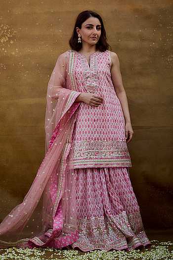 Pink Ikat Print Sharara Set