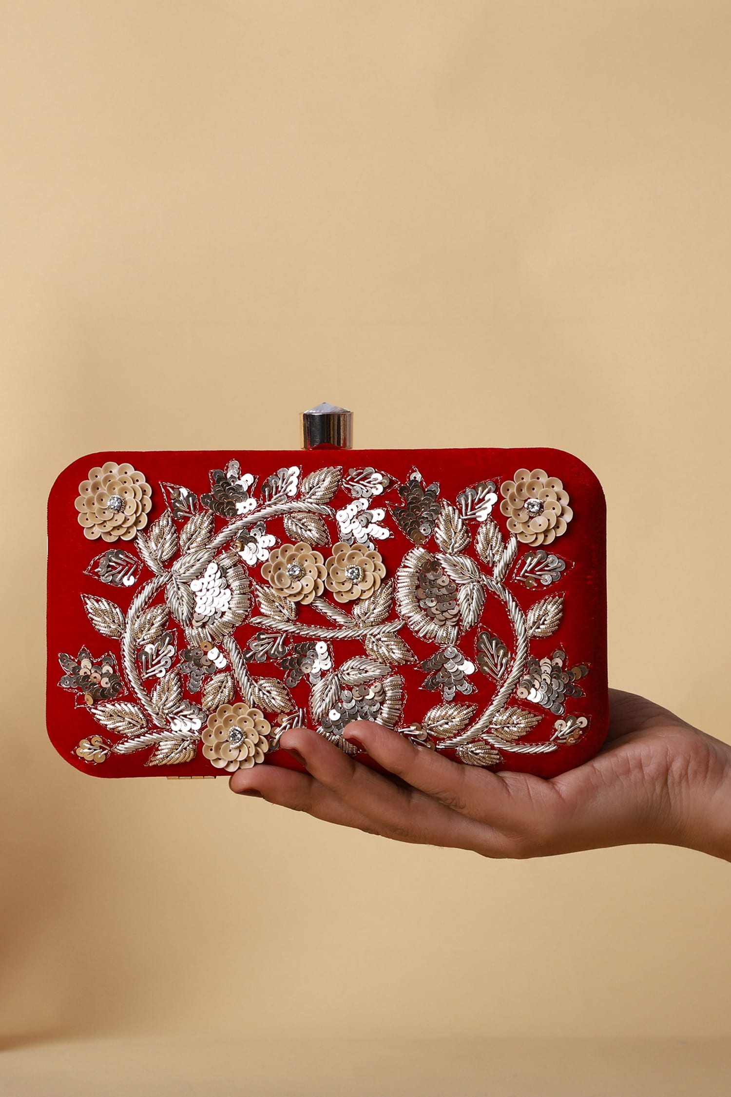 Embroidered Velvet Clutch 