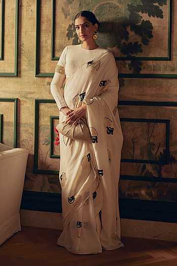 Ivory Oh So Masaba Printed Saree & Unstitched Blouse Piece