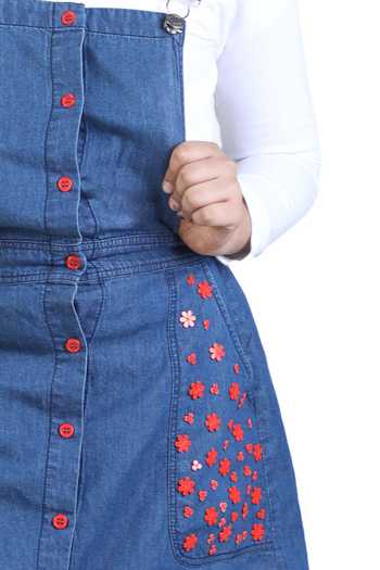 Buy Blue Denim Embroidery Cotton Dungaree Dress For Girls by Petite Pomme  Online at Aza Fashions.