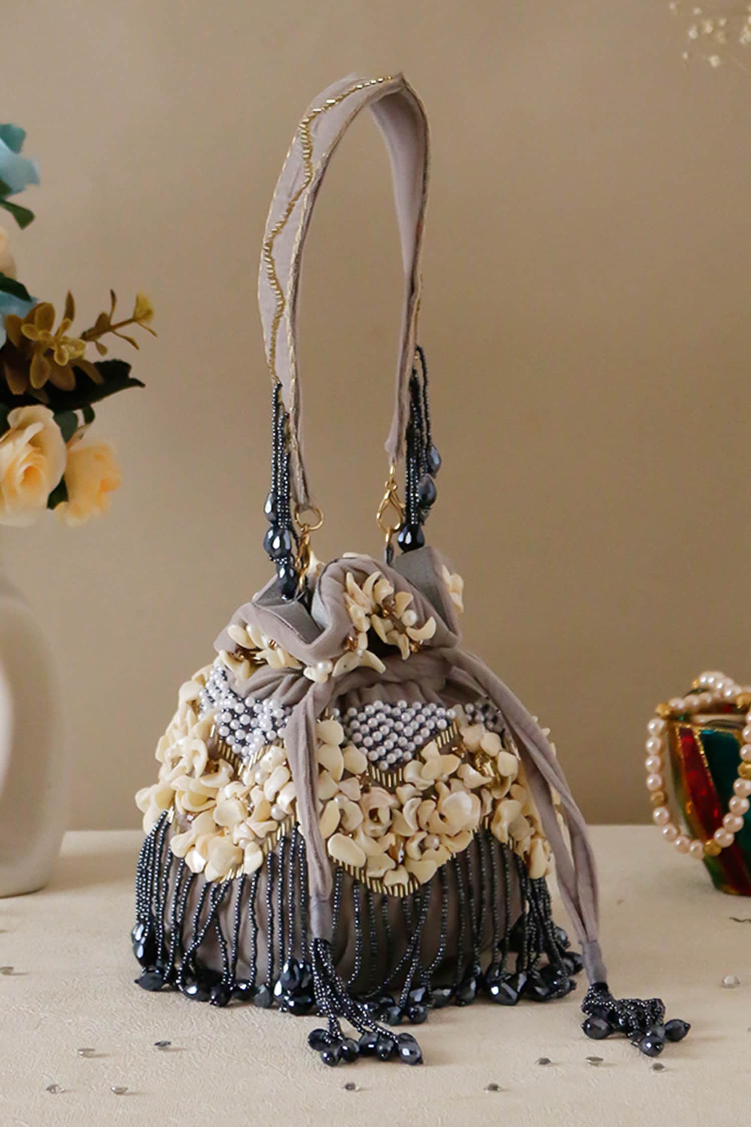 Designer Silk Potli Bag With Handle 
