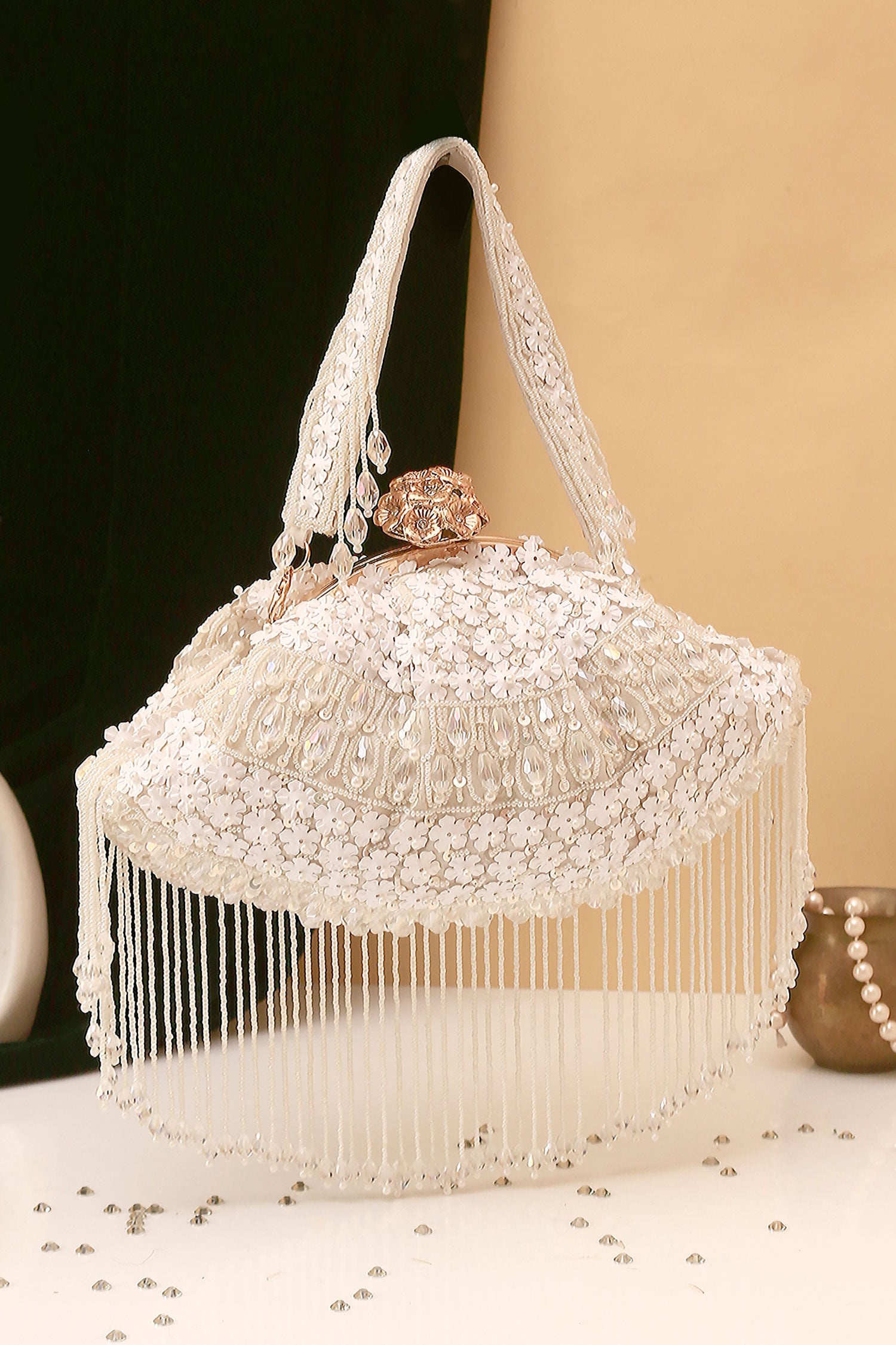 Designer Silk Handbag with Detachable Handle 