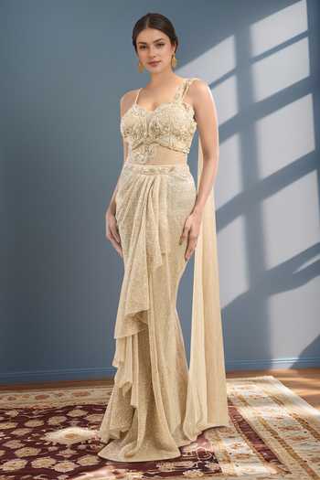 green emerald velvet dress Sari Drape Gown XXL / Blush/Gold