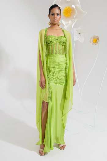 green dress with shrug Buy Green & White Floral Embroidered A-Line Dress with Shrug