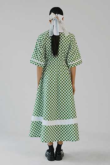 traditional cuban dress For Women Buy Green Cotton Open Neck Checks Printed Cuban Collar Dress For White Style:Slim A-Line std_Moccasin Printed denim dress for and perfect for twirling.