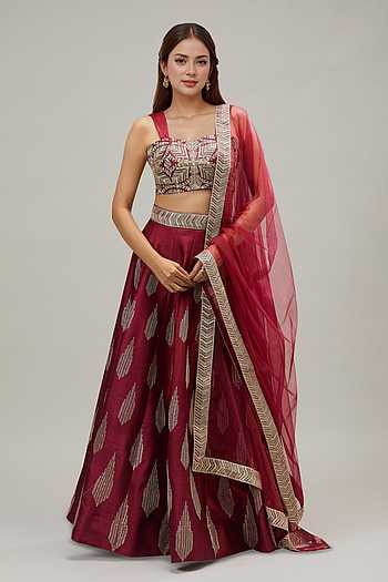 Embroidered Maroon Lehenga Set 
